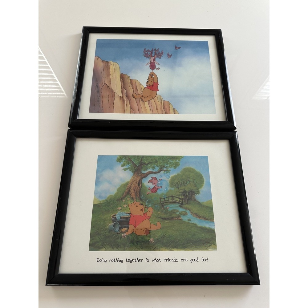 Set of 2 Winnie The Pooh and Piglet Disney Lithograph Art Prints FRAMED Nursery
